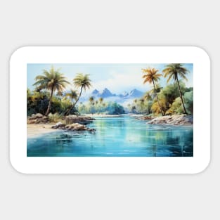 Tropical Island with Palm Trees Watercolor Sticker